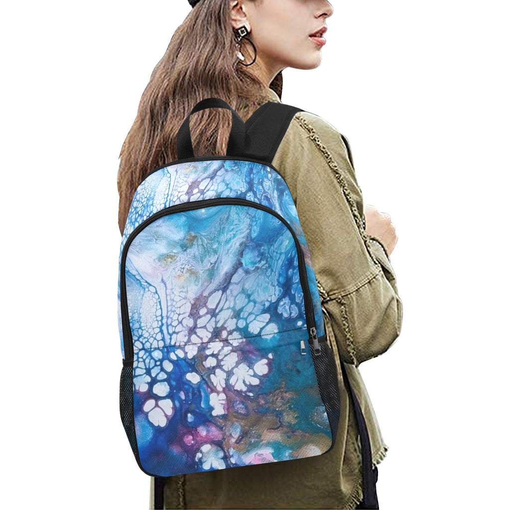 Blue Bubbles Fabric Backpack with Side Mesh Pockets (Model 1659)