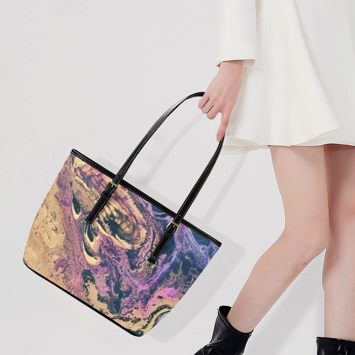 Volcano Explosion Tote Bag Leather Tote Bag-Small (Front&Back Printing) (1651)