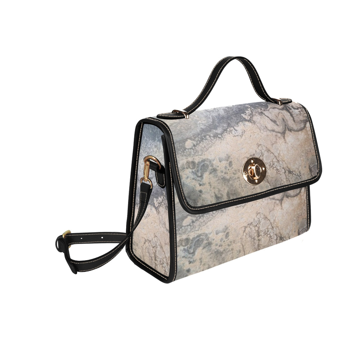 Moonstone Marble Handbag Waterproof Canvas Bag-Black