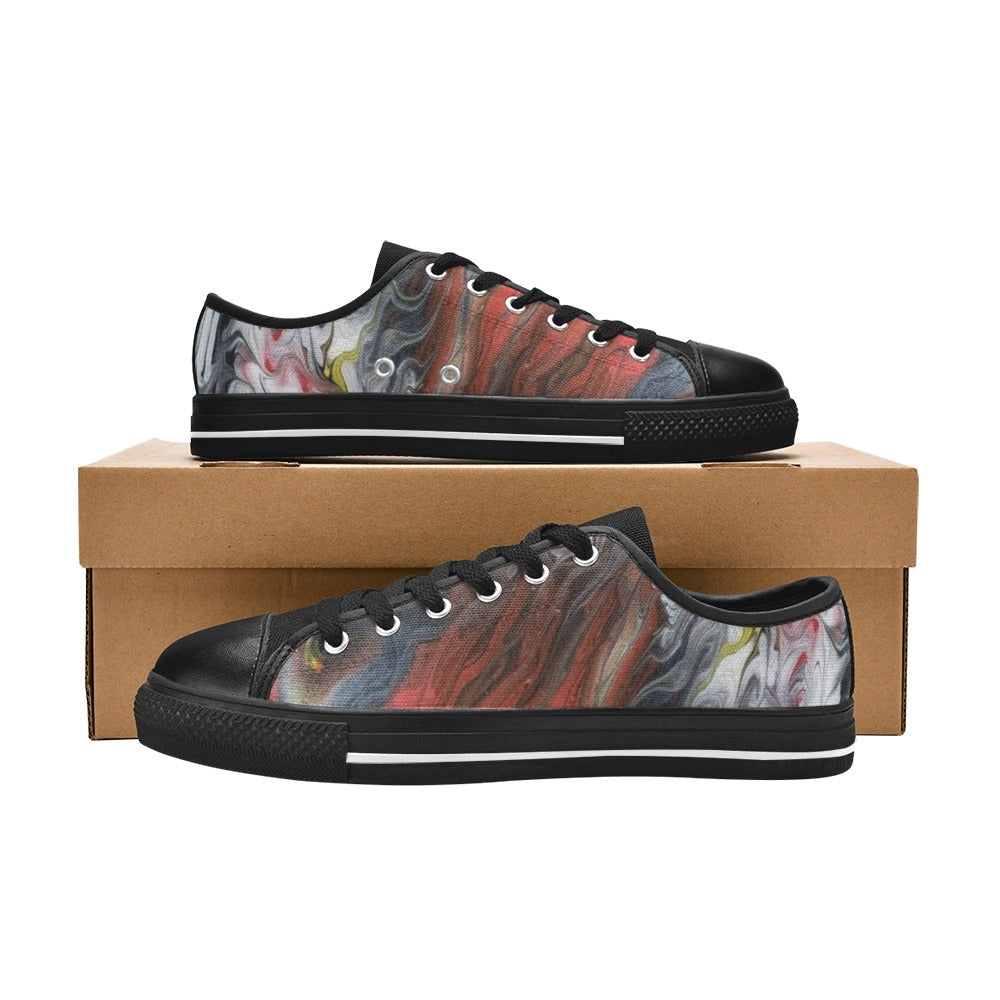 Flamin Good Black Low Top Canvas Shoes for Kid (Model 018)