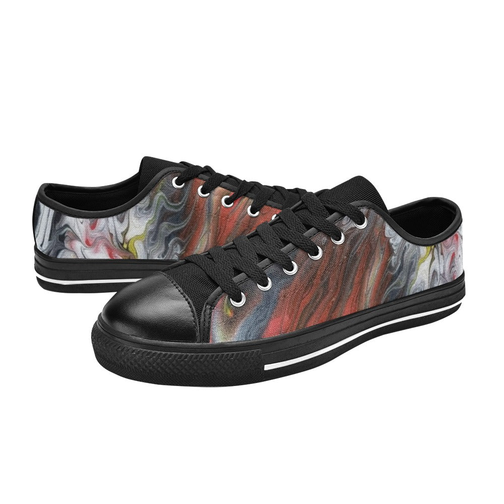 Flamin Good Black Low Top Canvas Shoes for Kid (Model 018)