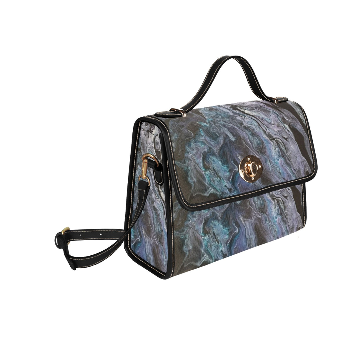 Marble Wash Waterproof Canvas Bag-Black (All Over Print) (Model 1641)