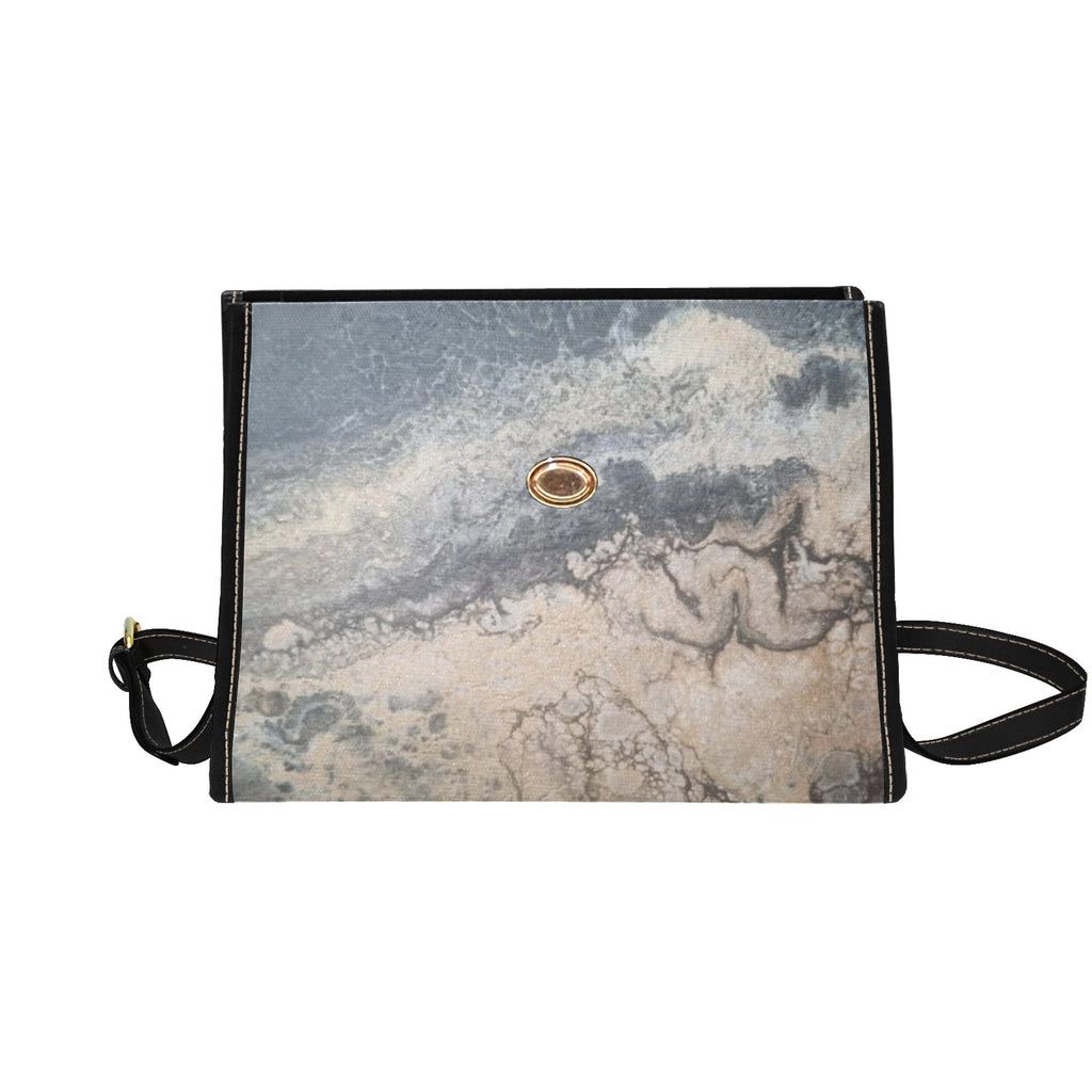 Moonstone Marble Handbag Waterproof Canvas Bag-Black