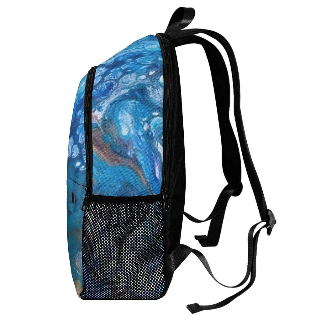 Blue Bubbles Fabric Backpack with Side Mesh Pockets (Model 1659)