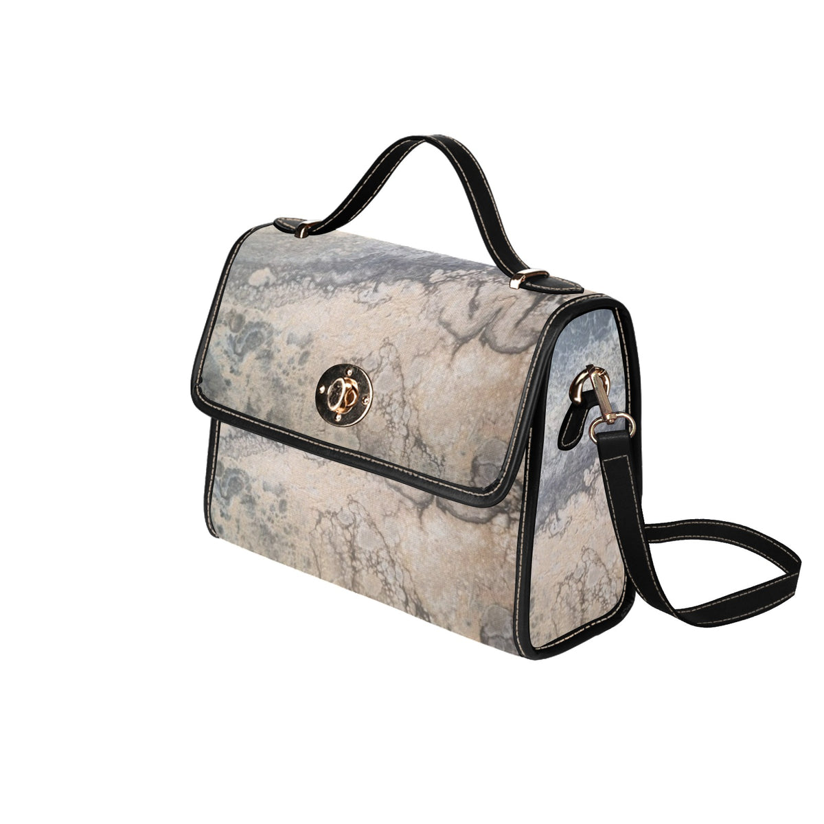 Moonstone Marble Handbag Waterproof Canvas Bag-Black