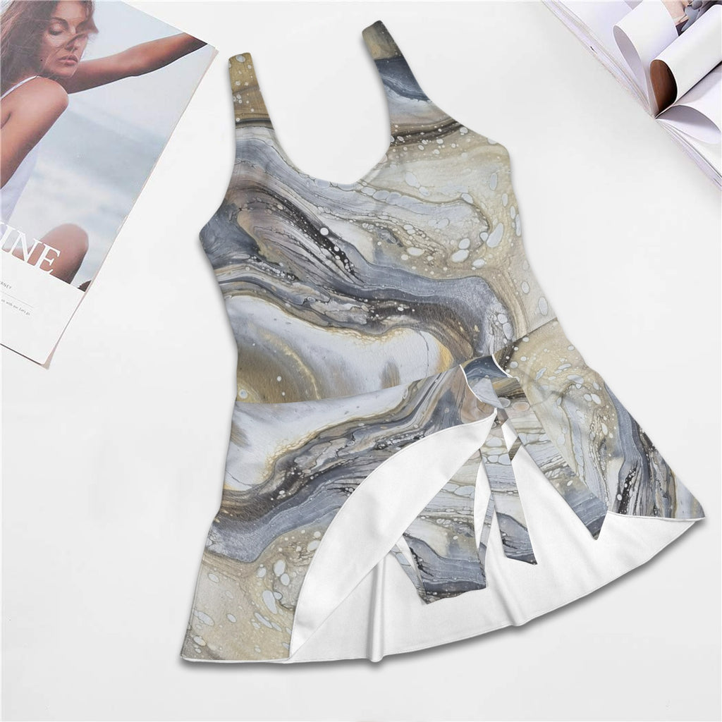 Oyster Drift Swimsuit Women's One Piece Skirted Swimsuit (Model S54)