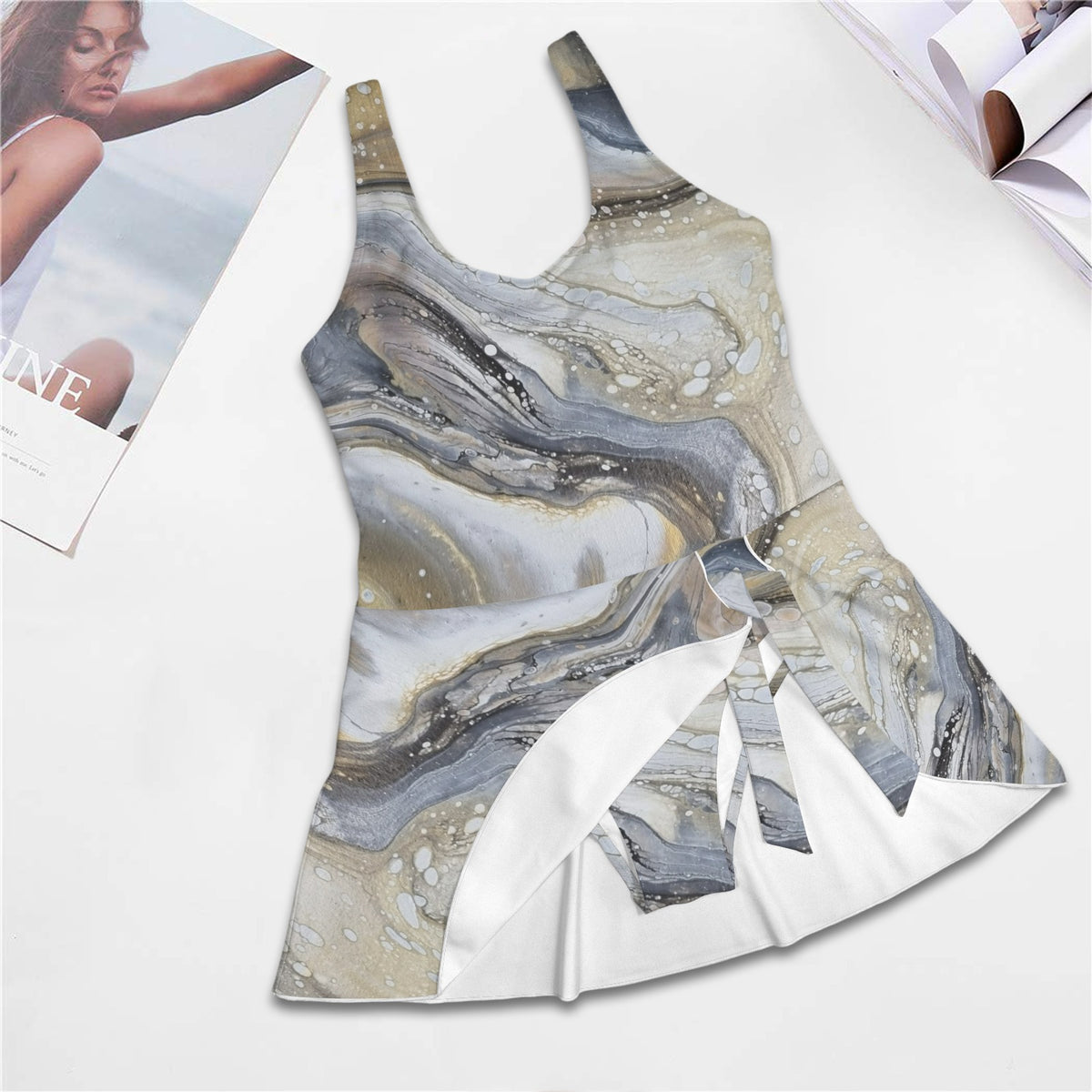 Oyster Drift Swimsuit Women's One Piece Skirted Swimsuit (Model S54)