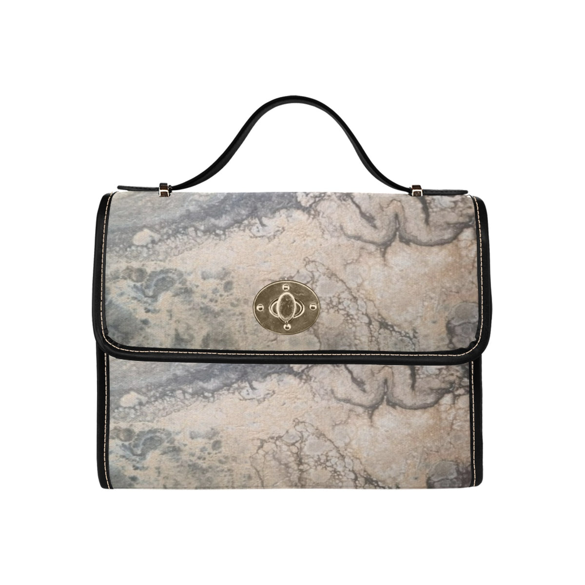 Moonstone Marble Handbag Waterproof Canvas Bag-Black