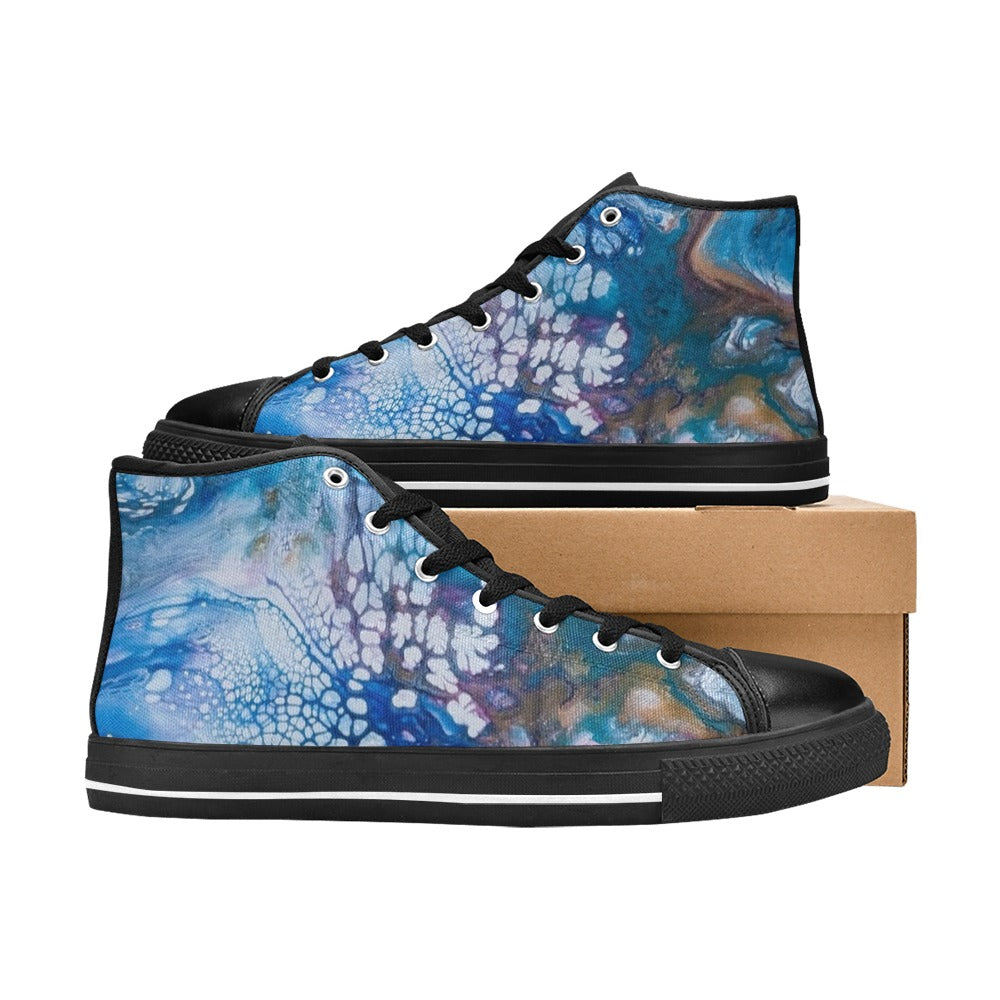 Blue Bubbles Kids High Top Canvas Shoes for Kid (Model 017)