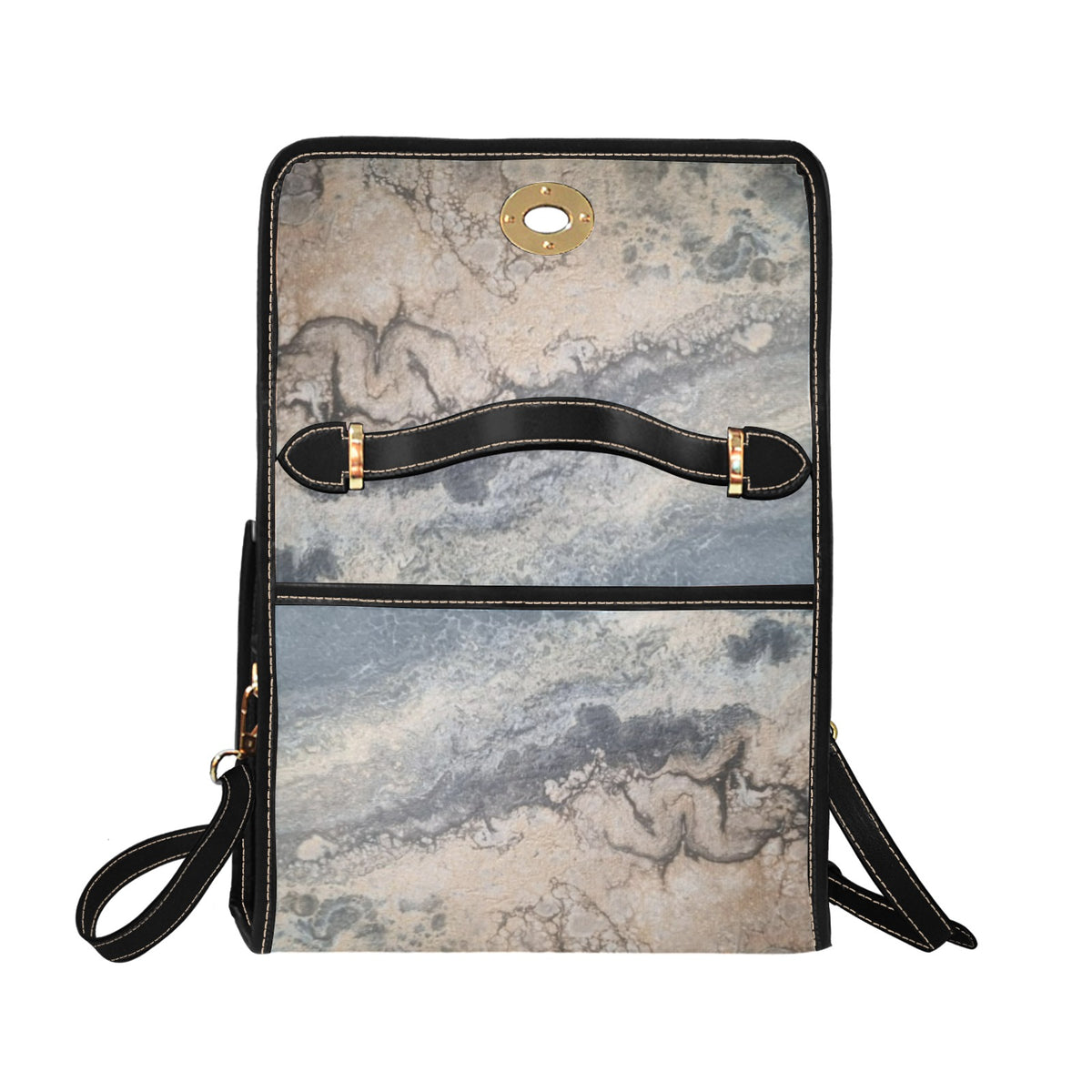 Moonstone Marble Handbag Waterproof Canvas Bag-Black