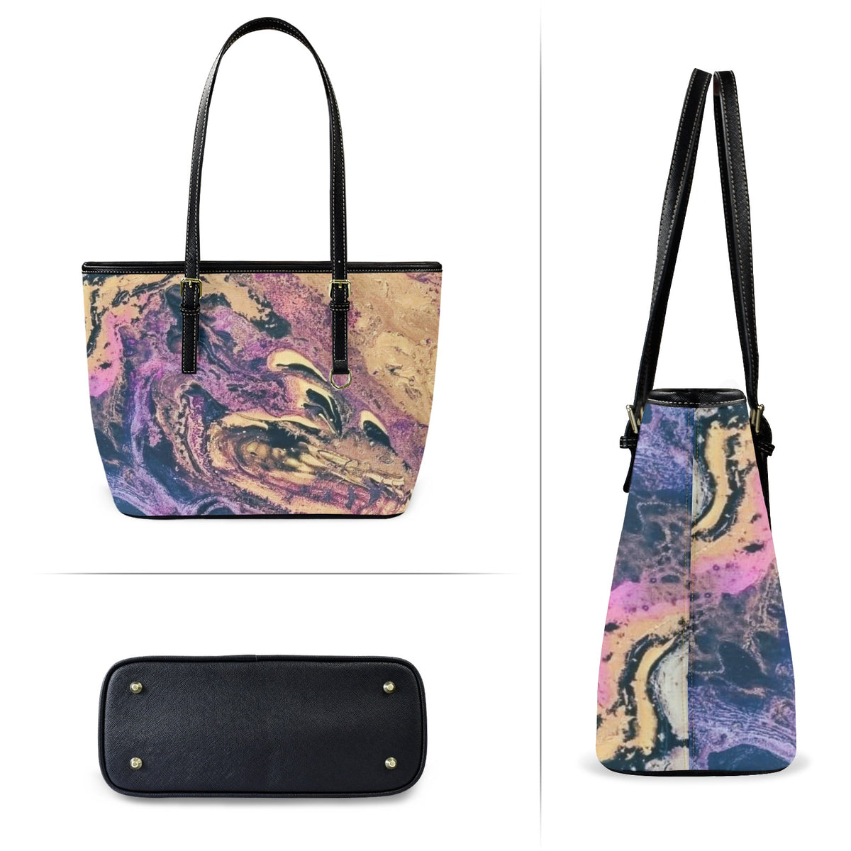 Volcano Explosion Tote Bag Leather Tote Bag-Small (Front&Back Printing) (1651)