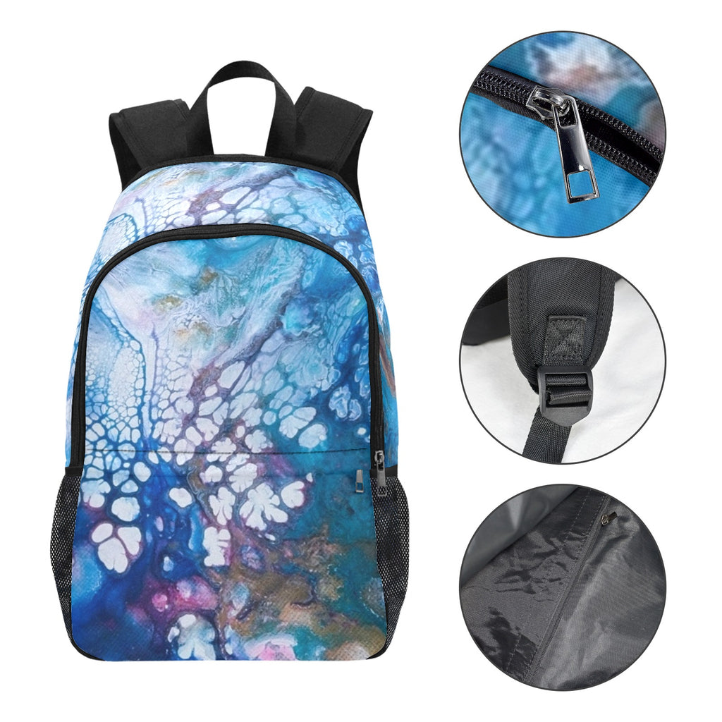 Blue Bubbles Fabric Backpack with Side Mesh Pockets (Model 1659)