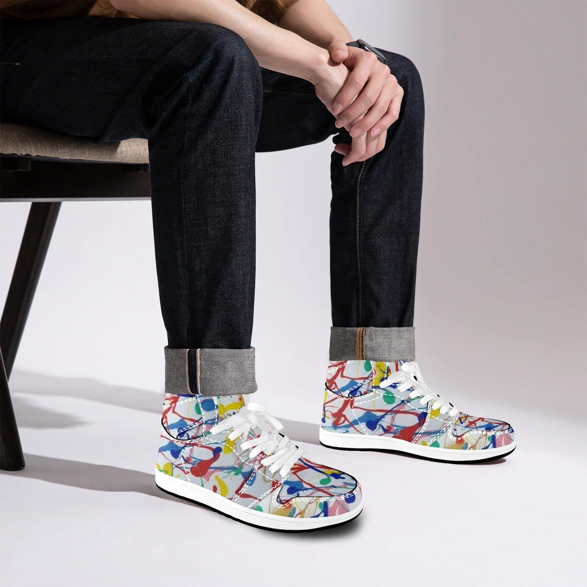 Paint Explosion Men's High Top Sneakers (Model 20042)