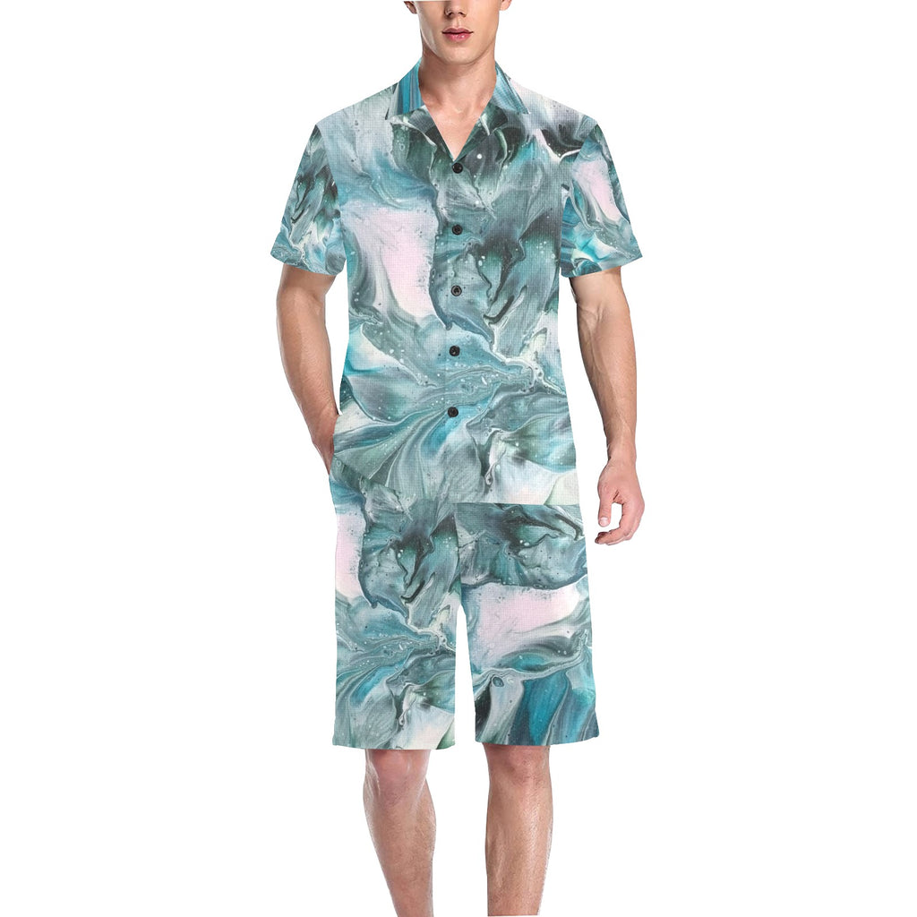 Green Splash Men's V-Neck Short Pajama Set