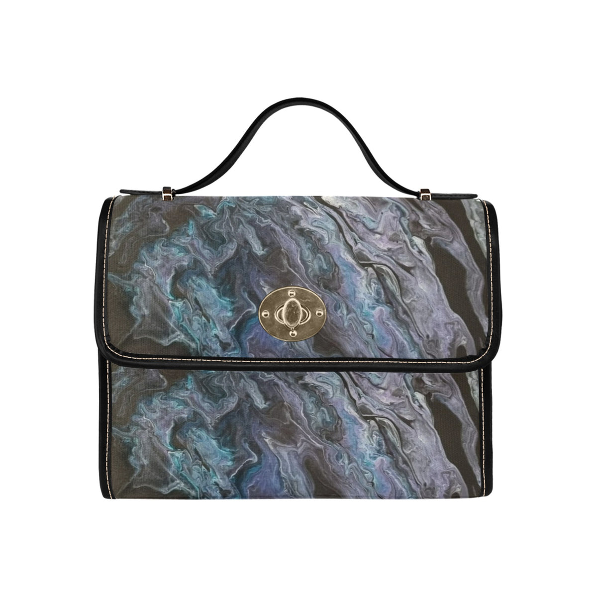 Marble Wash Waterproof Canvas Bag-Black (All Over Print) (Model 1641)
