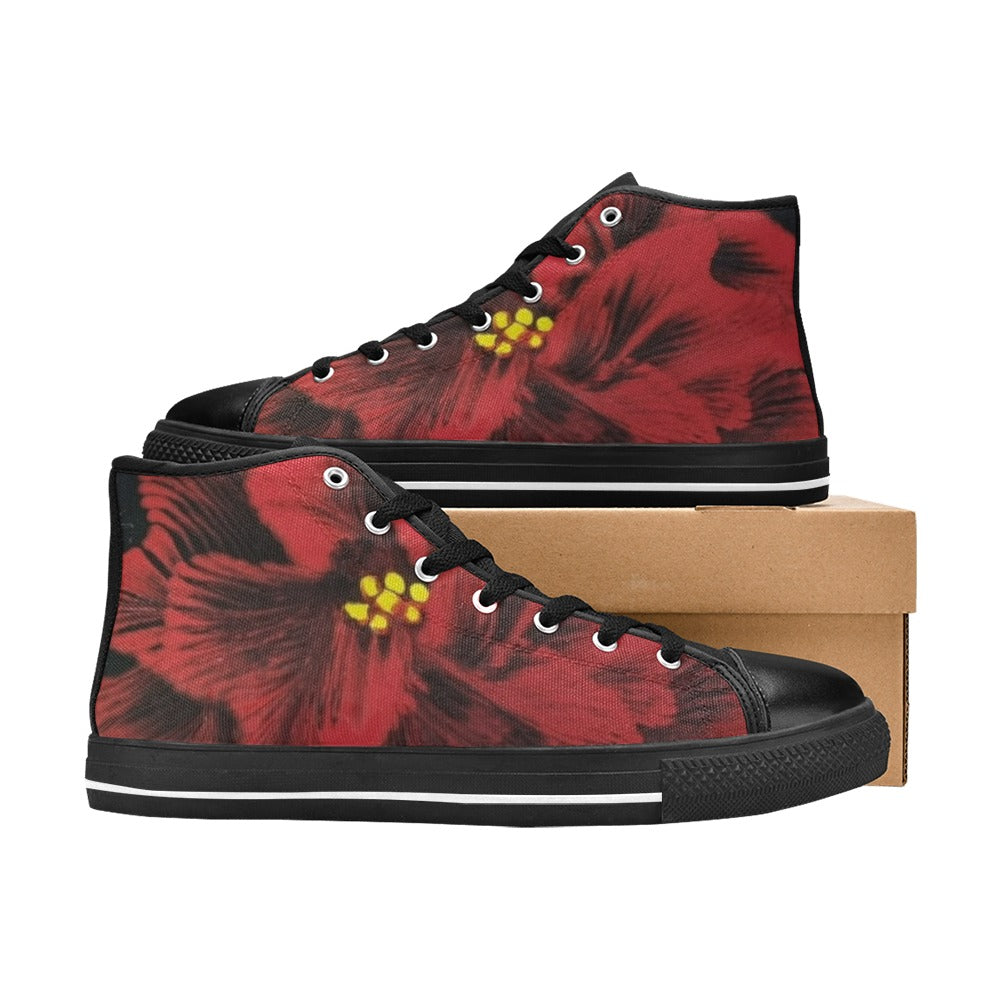Ruby Red Rose Women's Classic High Top Canvas Shoes (Model 017)