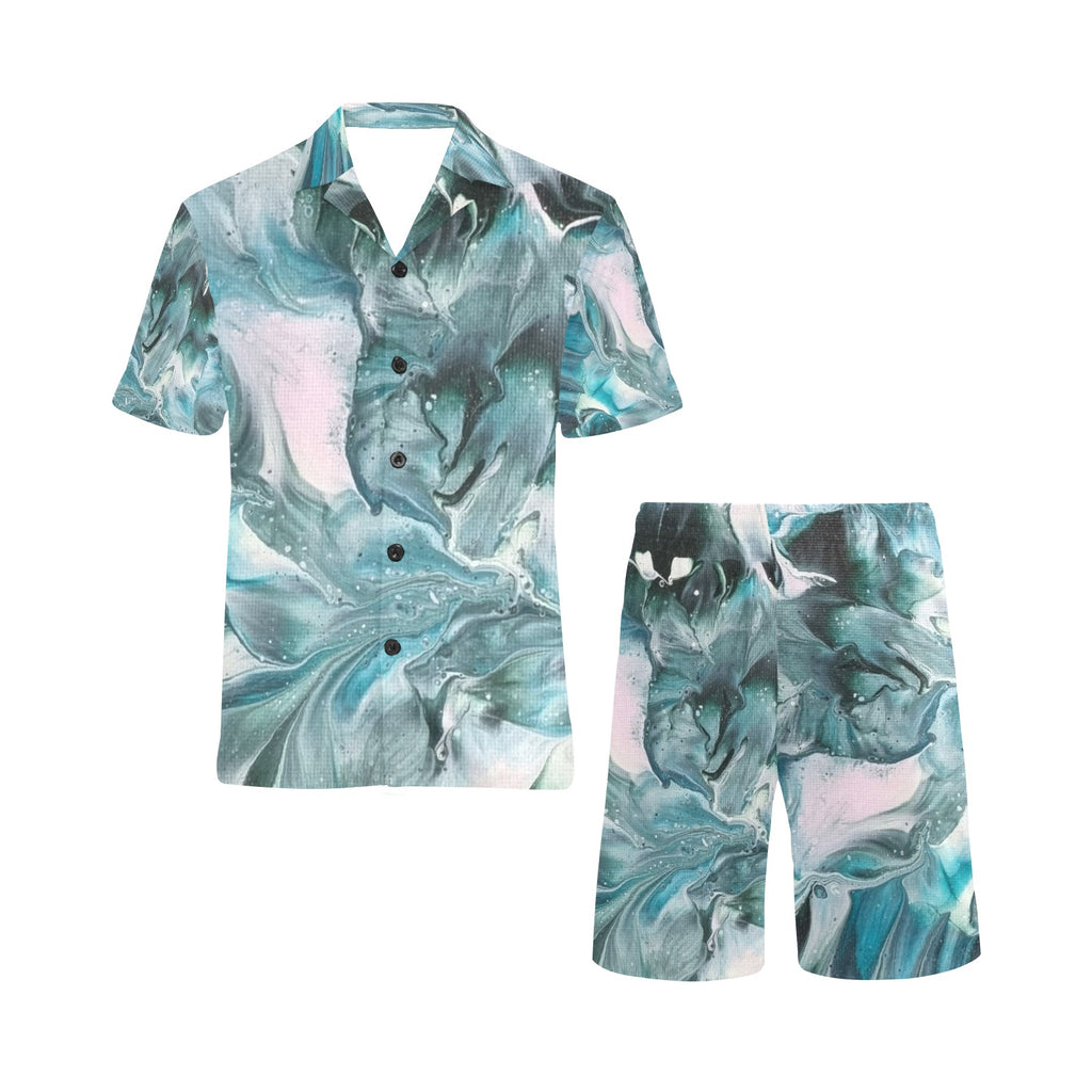 Green Splash Men's V-Neck Short Pajama Set