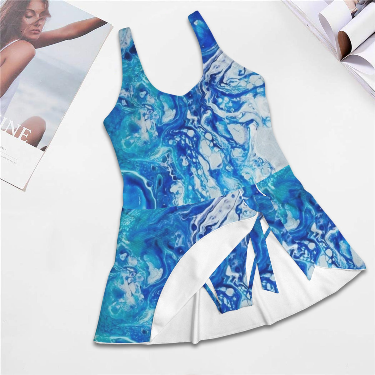 Blue Water Women's One Piece Skirted Swimsuit (Model S54)