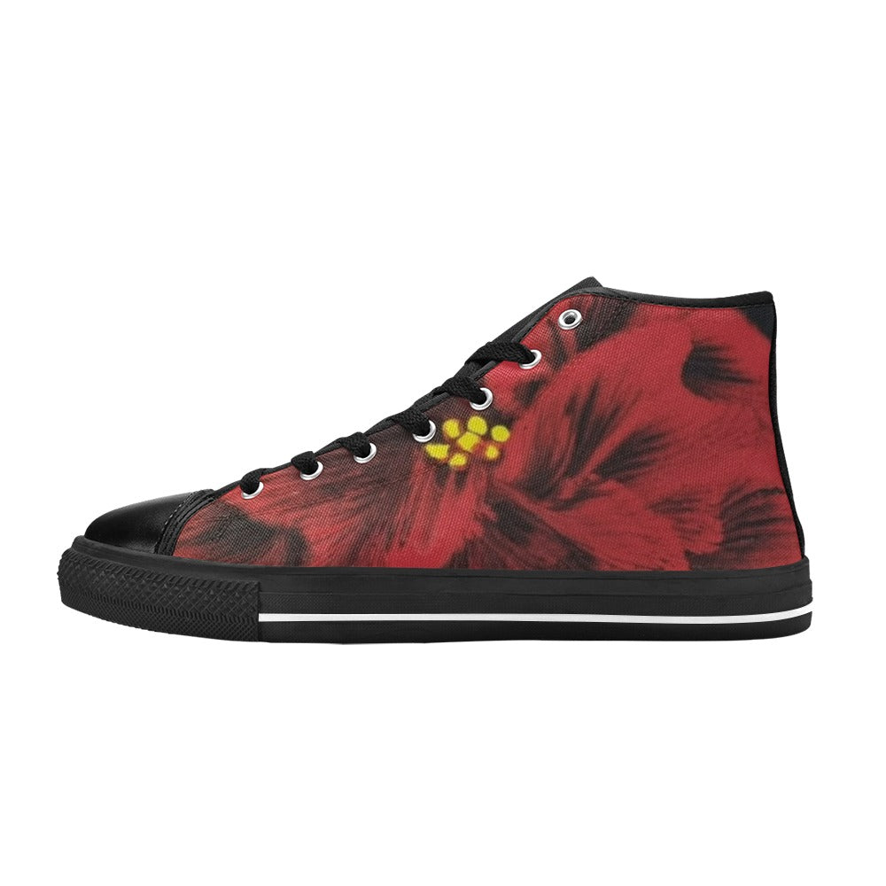 Ruby Red Rose Women's Classic High Top Canvas Shoes (Model 017)