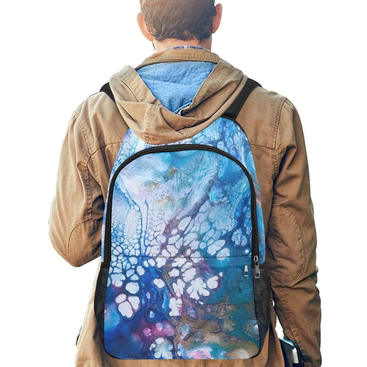 Blue Bubbles Fabric Backpack with Side Mesh Pockets (Model 1659)