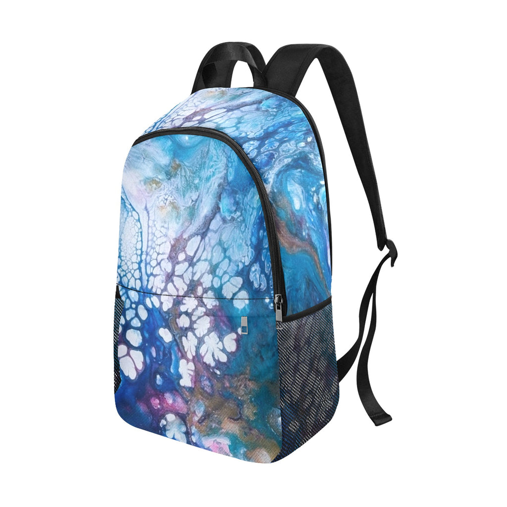 Blue Bubbles Fabric Backpack with Side Mesh Pockets (Model 1659)