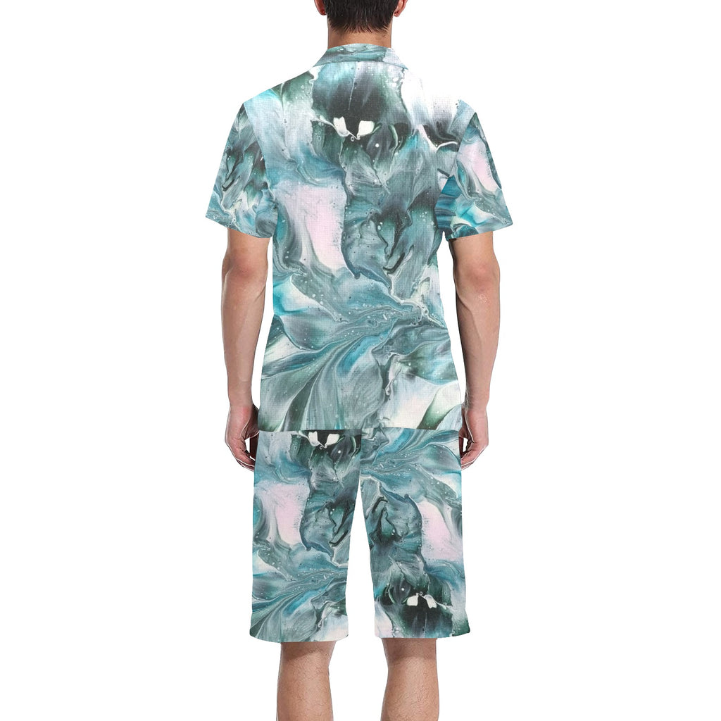 Green Splash Men's V-Neck Short Pajama Set