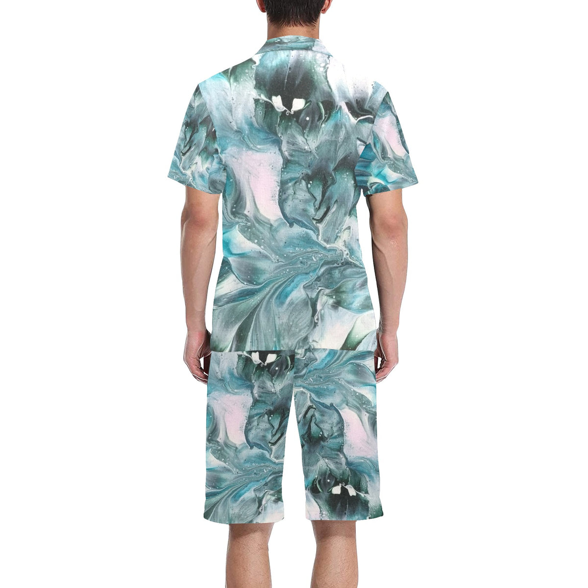 Green Splash Men's V-Neck Short Pajama Set