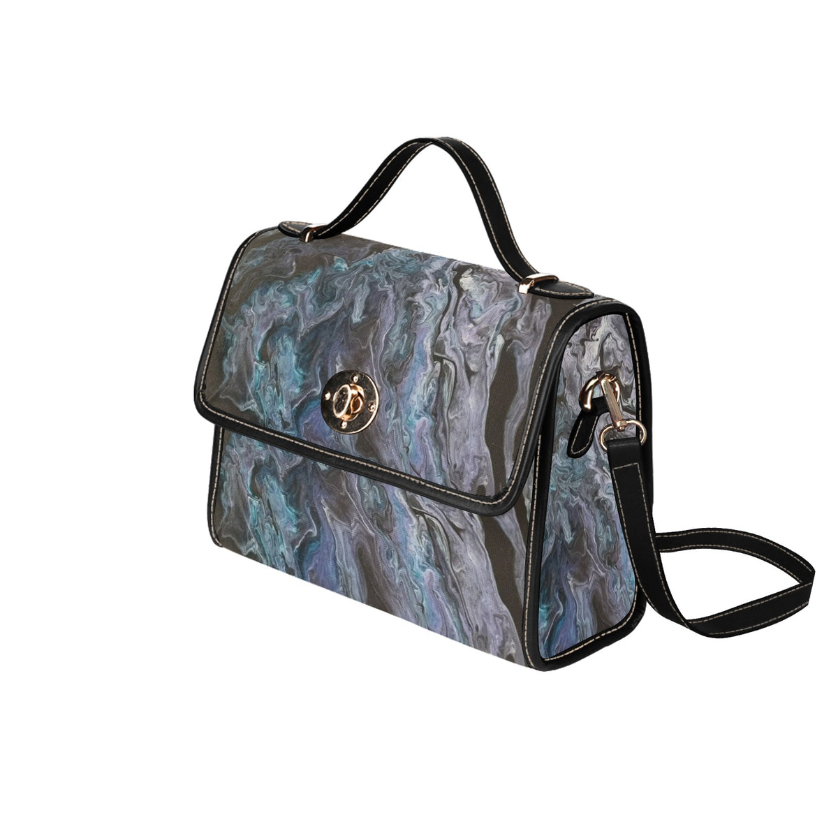 Marble Wash Waterproof Canvas Bag-Black (All Over Print) (Model 1641)